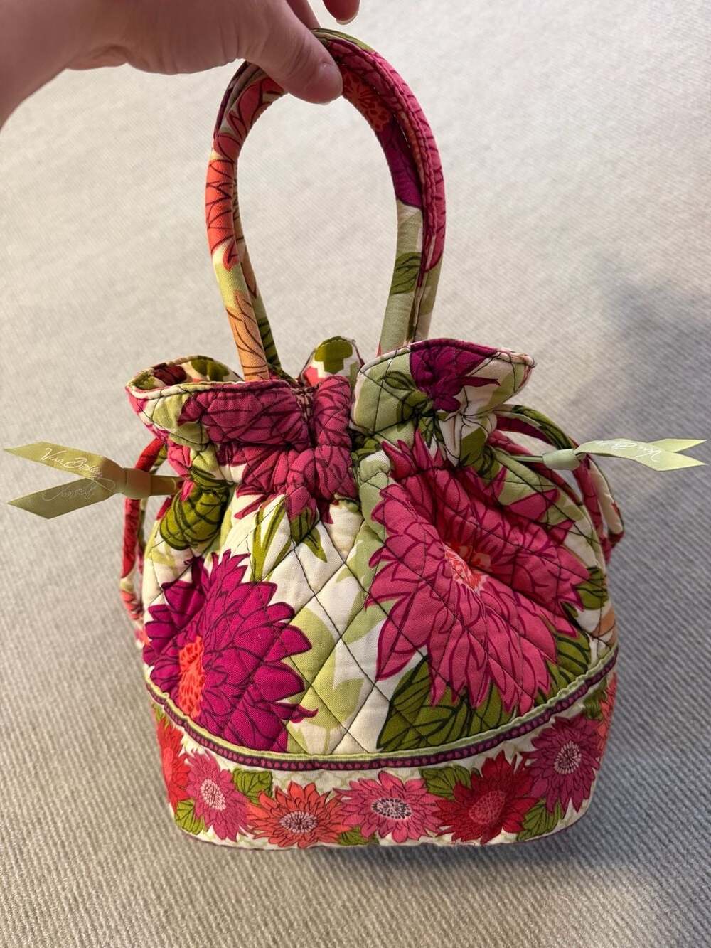Vera Bradley Hello Dahlia Quilted Drawstring Bucket Bag Handbag